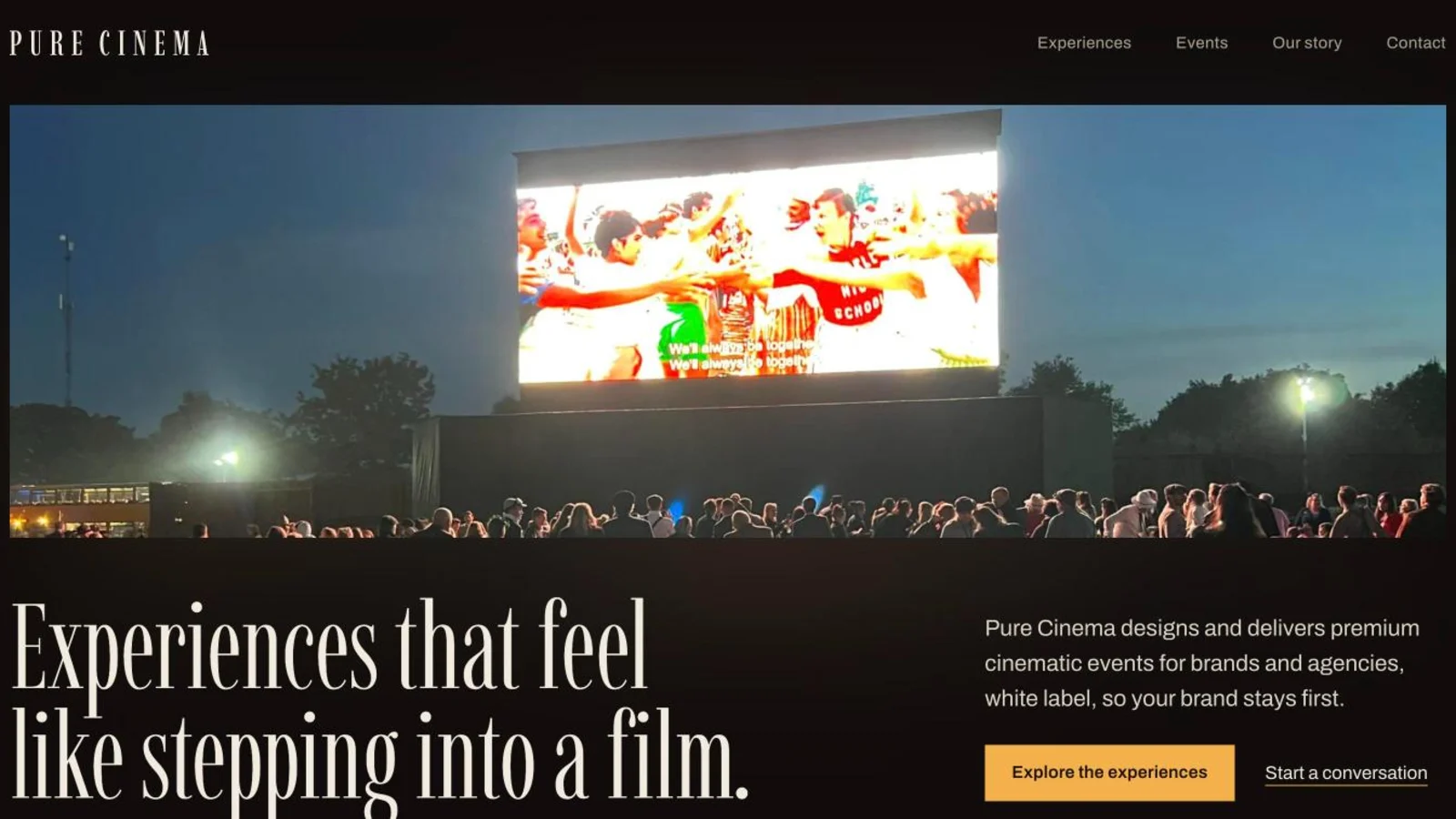 Home page of the Pure Cinema website