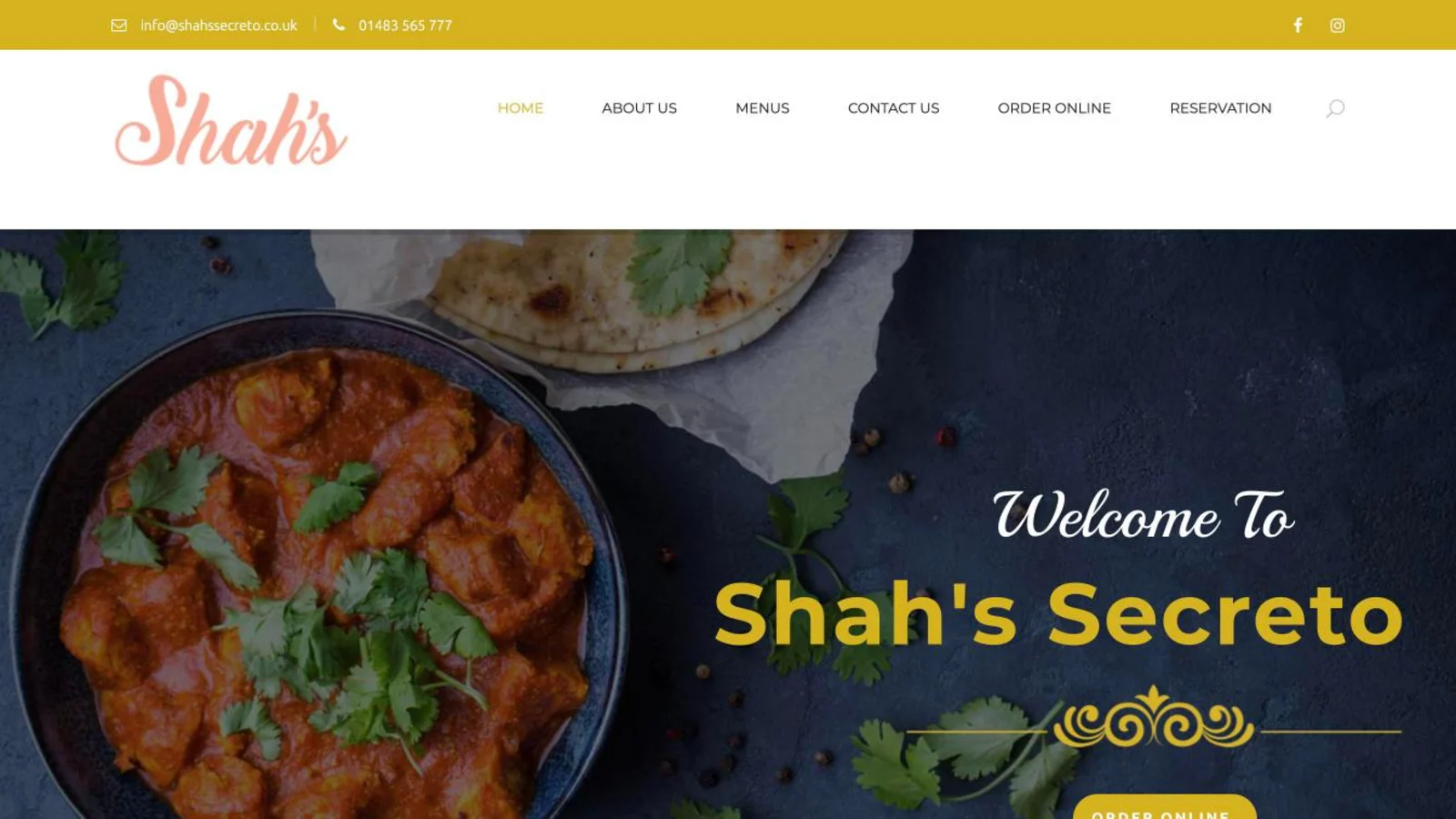 Home page of the Shah’s Secreto website